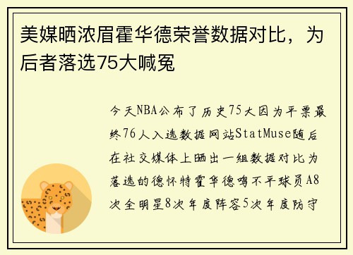 美媒晒浓眉霍华德荣誉数据对比，为后者落选75大喊冤